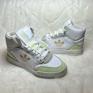 adidas size 5 Drop Step XL High White Almost Lime Leather Casual